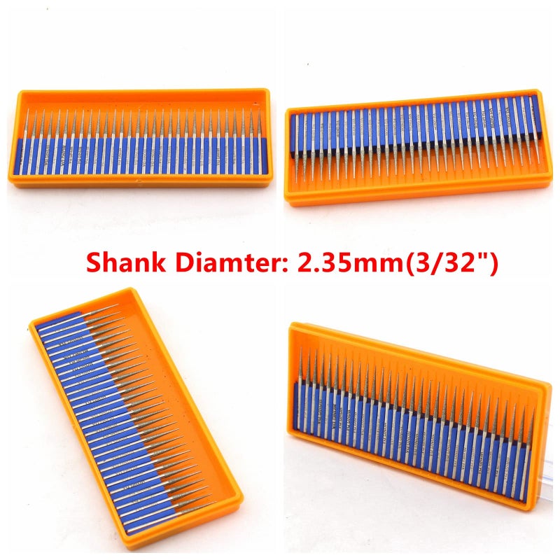 JINGLING 2.5mm Diamond Grinding Head Tapered Bits Carving Burrs Shank 3/32â€œ for Nail Drill Pack of 30Pcs - Image 3